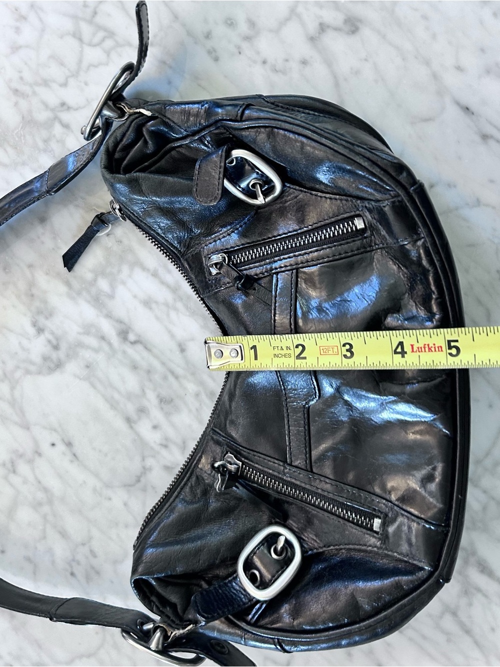 DKNY Black Leather Hobo Shoulder Bag with Silver Hardware - Picture 8 of 9